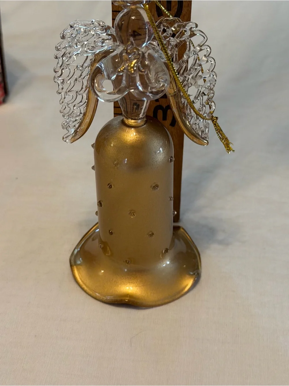Blown Glass Angel Ornament in Gold bell and Clear blown glass